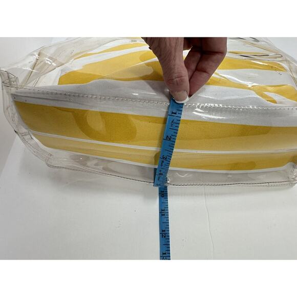 J. McLaughlin Clear Yellow White Stripe Rope Handle Harper Handbag - Picture 11 of 16